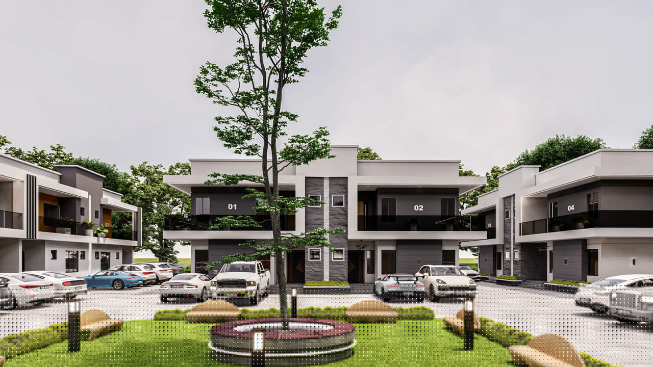 Six units of four bedroom semi-detached duplex +BQ design for light, air and privacy